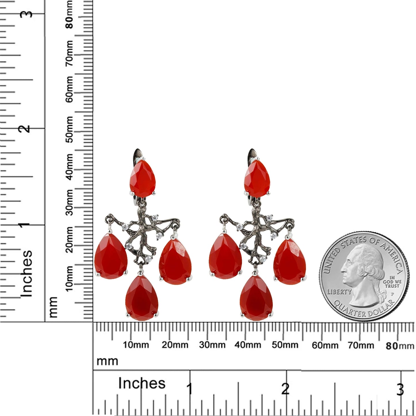 GEM'S BEAUTY 925 Sterling Silver Tree Roots Branches Earrings with Red Agate Freeform Earrings Handmade Jewelry Gifts For Her