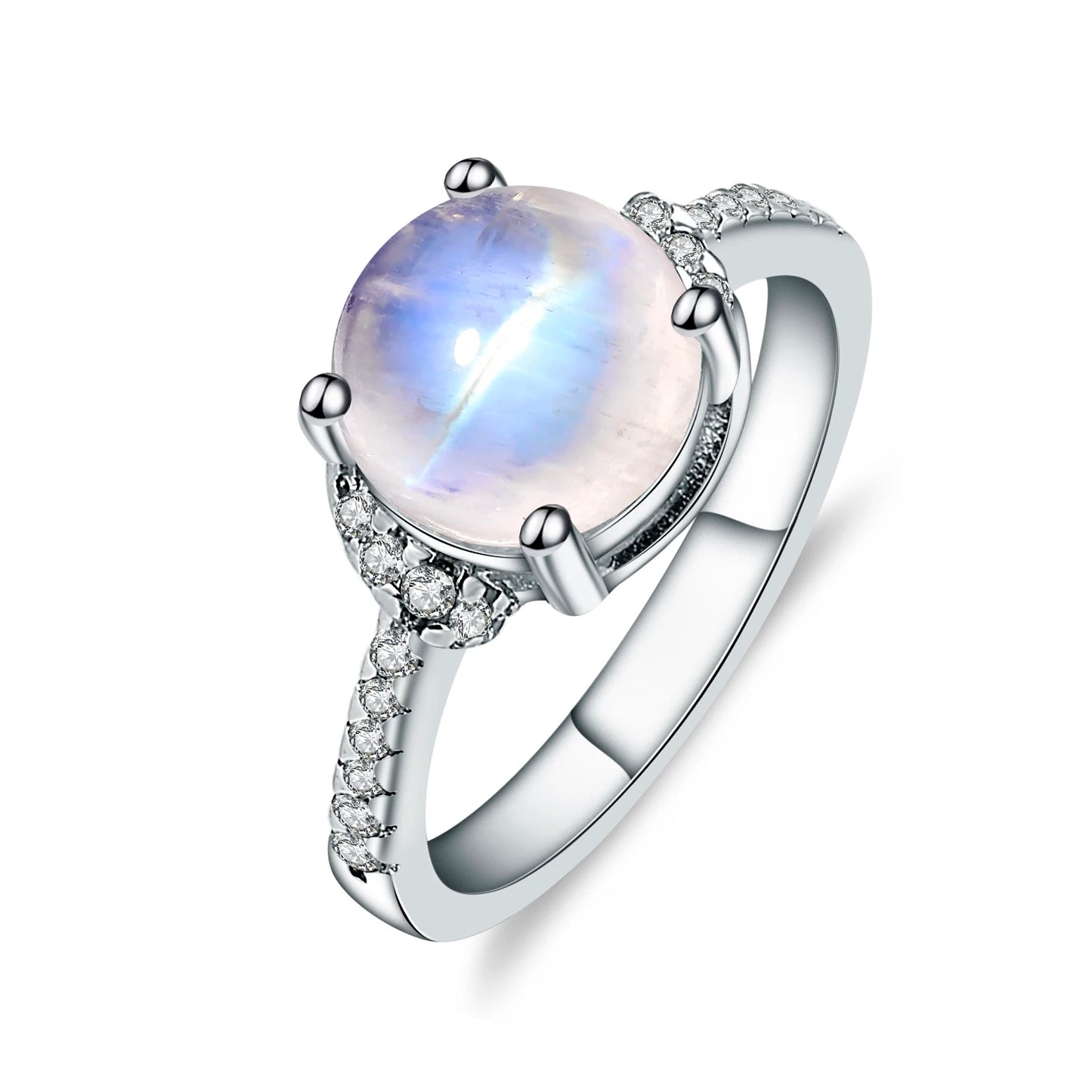 GEM'S BALLET 9mm Round Natural Milky Blue Moonstone Gemstone Ring in 925 Sterling Silver Birthstone Dainty Ring Gift For Her 925 Sterling Silver Milky Blue Moonstone