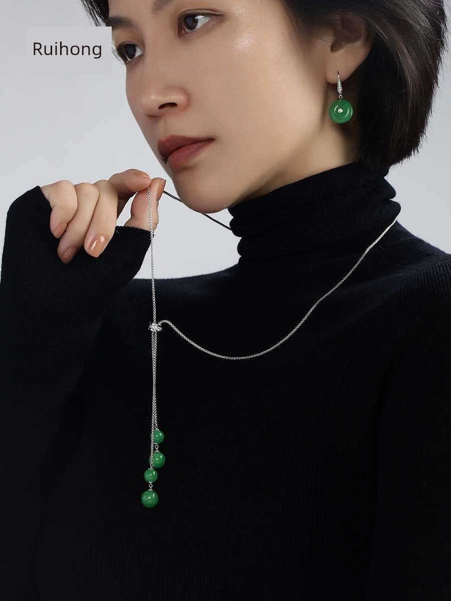Ruihong Chinese Style Adjustable Long Jade Necklace Fancy Special-Interest Design Sweater Chain Female Fall and Winter