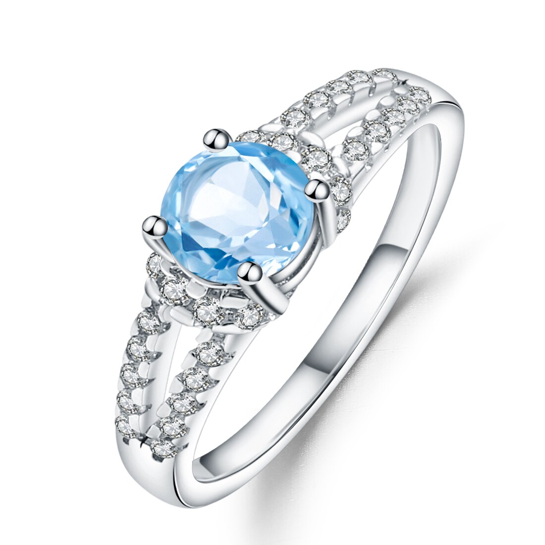 GEM&#39;S BALLET Pure 925 Sterling Silver Vintage Rings Round 1.31Ct Natural Blue Sapphire Gemstone Ring for Women Wedding Jewelry Swiss Blue Topaz|925 Sterling Silver