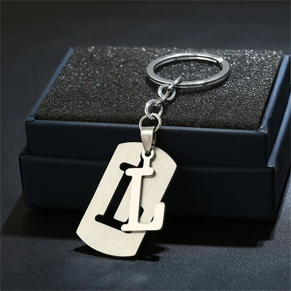 NEW DIY Stainless Steel A-Z Letters key Chain Charm 26 Letters KeyChain Men Women keychain Couple gift Jewelry Car Key Ring 4010-L