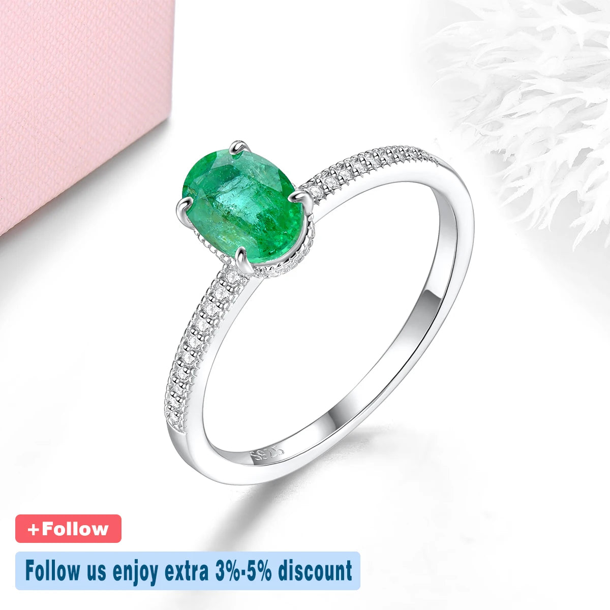 Natural Emerald Sterling Silver Rings 0.7 Carats Genuine Precious Emerald Women Classic S925 Fine Jewelry Style Christmas Gifts