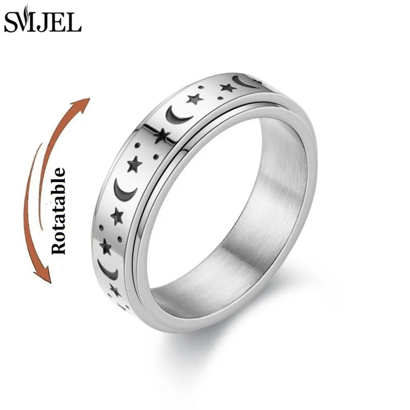 Rose Gold Stainless Steel Anxiety Ring Women Men Fidgets Spinner Rings Engagement Bands Silver Color Fashion Jewelry 8/6mm