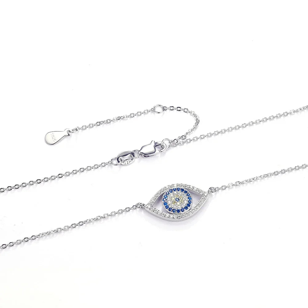 Kaletine Authentic 925 Sterling Silver Evil Eye Necklace Lucky Blue Eyes Punk Pendant Necklaces for Women Collares Fine Jewelry