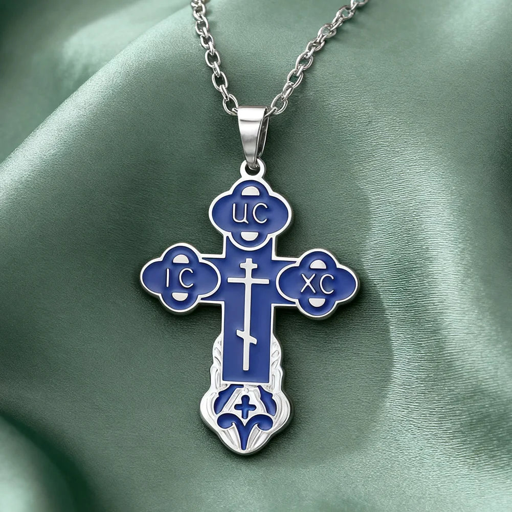 Dawapara Eastern Orthodox Serbian Cross Pendant Necklace Stainless Steel Jewelry Talisman Charm Necklaces