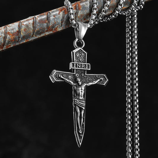 INRI Jesus Cross Exorcism Amulets Stainless Steel Men Necklaces Pendant Chain Punk For Women Fashion Jewelry Gifts Wholesale