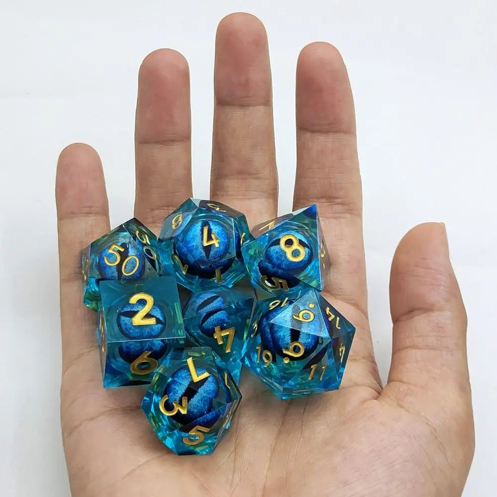 7Pcs/Set Liquid Flow Core Polyhedral Dice For RPG D4 D6 D8 D10 D12 D20 Sharp Edge D+D Dice For DND Pathfinder Role Playing Games
