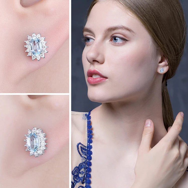 JewelryPalace Created Blue Sapphire Ruby 925 Sterling Silver Stud Earrings Natural Amethyst Garnet Peridot Topaz Princess Diana