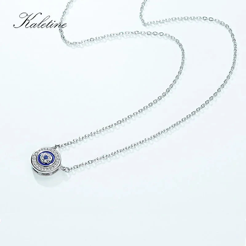 KALETINE 925 Sterling Silver Necklace Women Luck Blue Evil Eye Charm CZ Pendant Long Chain Necklaces Turkish Mens Jewelry Choker