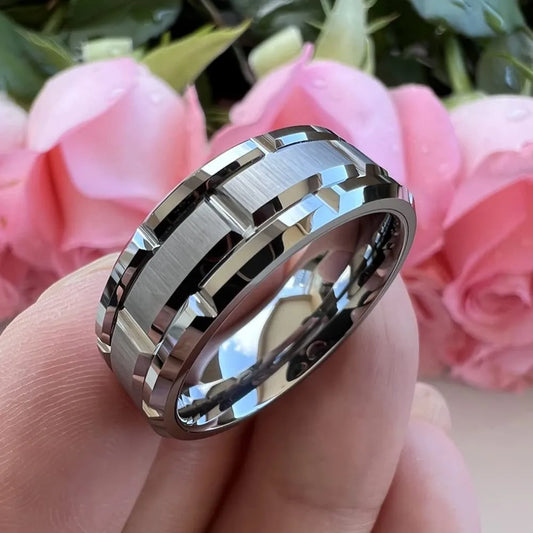 8MM Simple Silver Color Matte Men's Jewelry Groove Stainless Steel Rings Women Wedding Band Party Jewelry Steel Ring Dropship