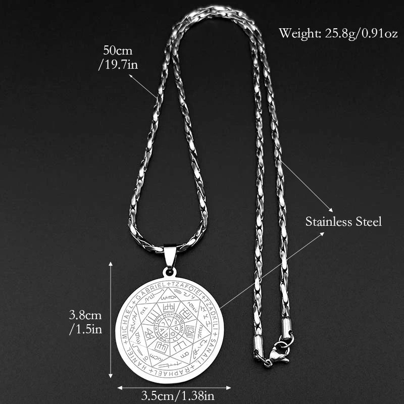 Seven Archangels Amulet Stainless Steel Necklaces Men Seal of Salomon Talisman Christian Protection Jewelry collar hombre N1162