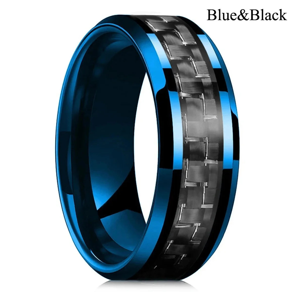 Fashion 8mm Men Stainless Steel Rings Inlaid Black Blue Red Carbon Fiber Rings For Men Wedding Engagement Party Jewelry Gifts