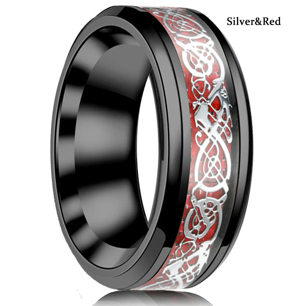 Classic 8mm Men Ring Titanium Stainless Steel Ring Inlay Black Blue Carbon Fiber Ring Wedding Jewelry Christmas Gift Accessories
