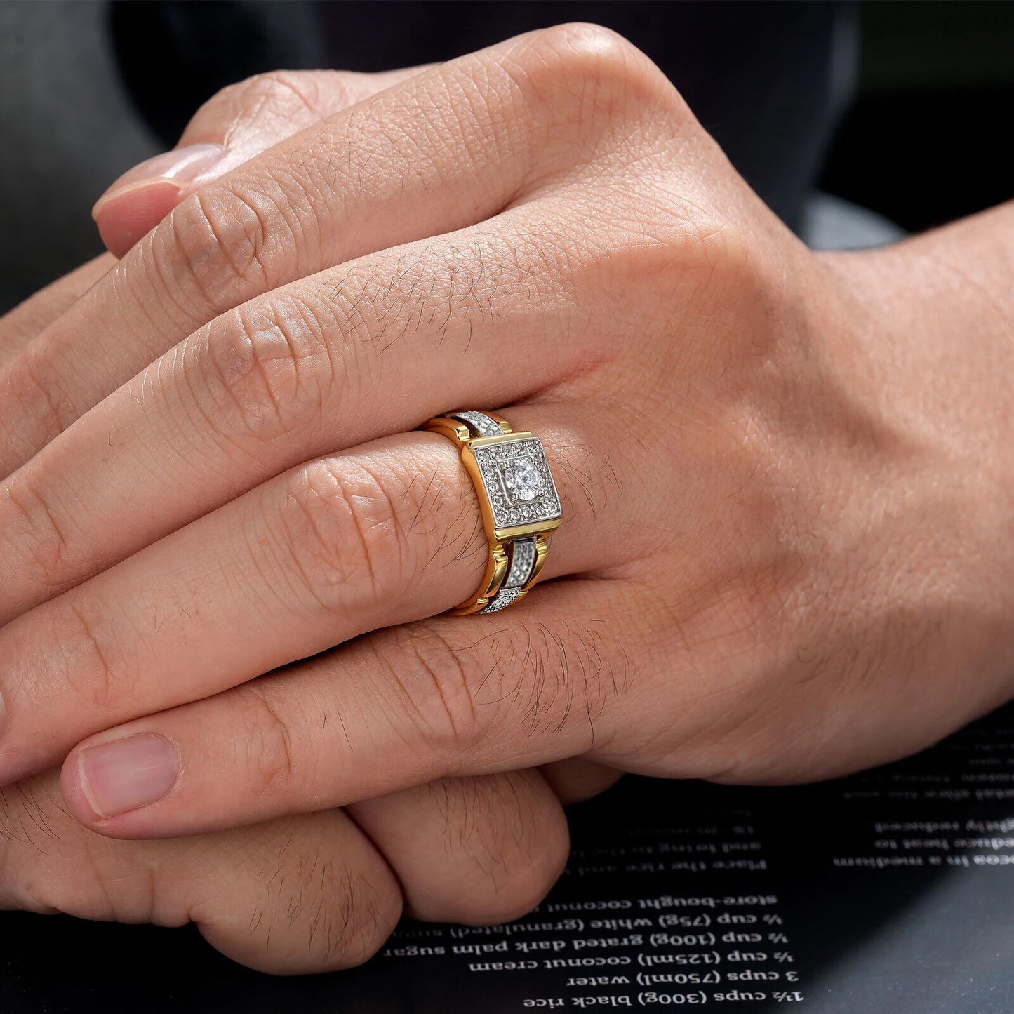 Luxurious Men's Full White Birthstone Crystal Rings Creative Watch Shaped Hip Hop Iced Out CZ Ring Luxury Wedding Band Jewelry