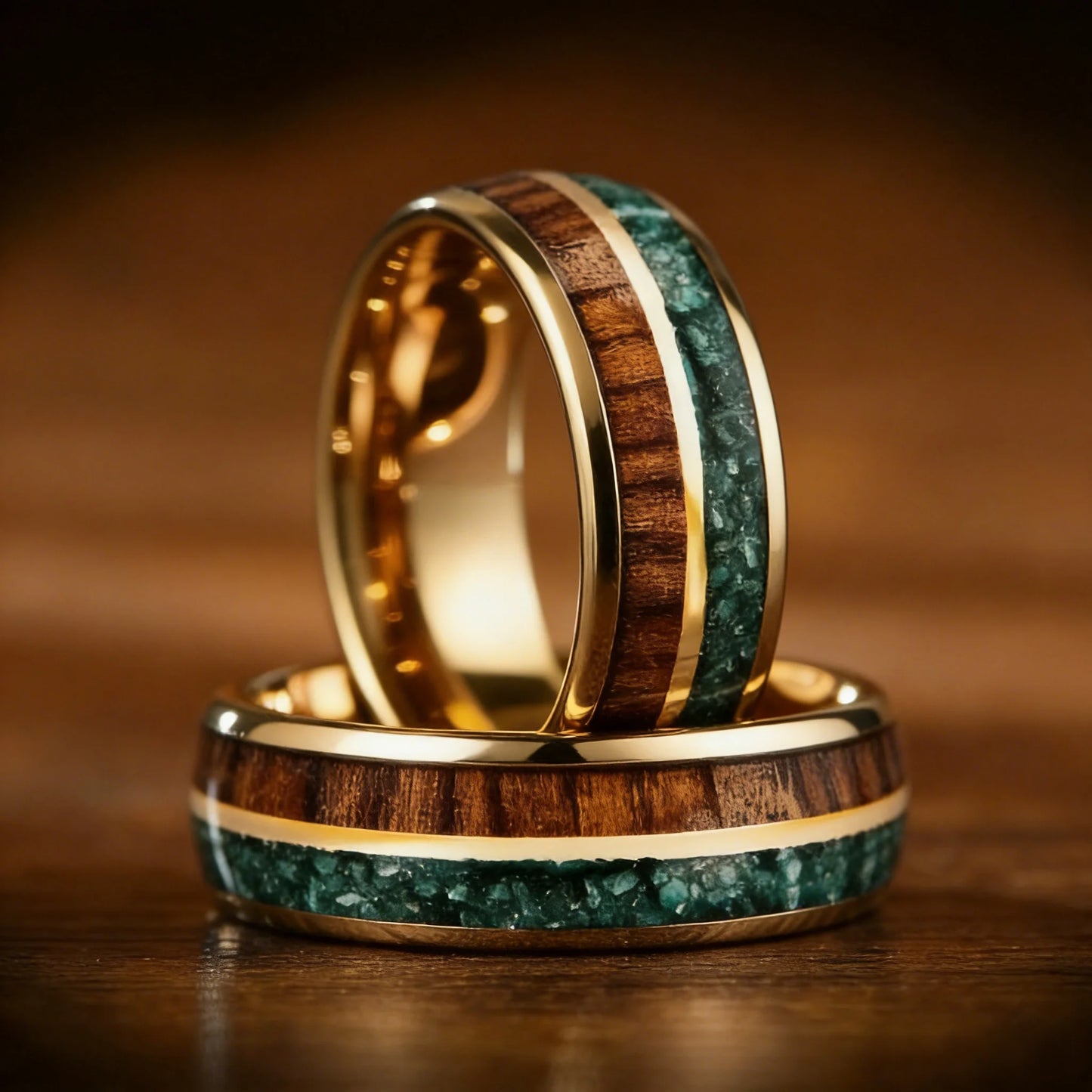 With Malachite and Koa Wood Inlay Fashion 8mm Golden Men Stainless Steel Rings for Men Wedding Band Jewelry Gift Drop Shipping