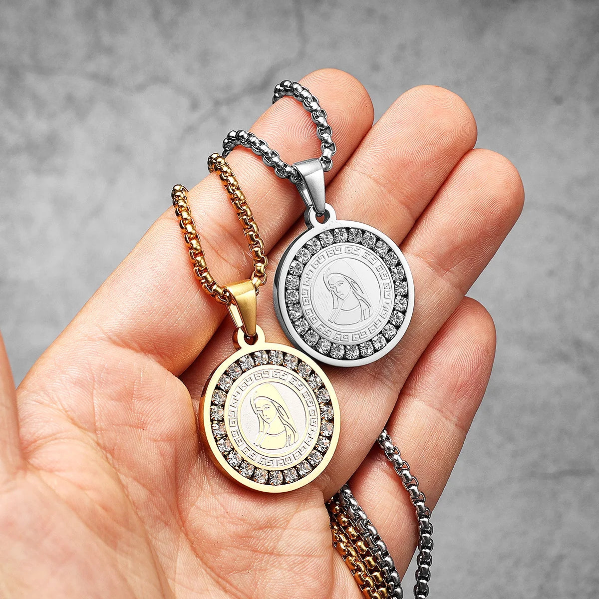 Aesthetic Virgin Mary Stainless Steel Zircon Men Necklace Pendant Chain Powerful Amulet Luxury For Women Jewelry Gifts Wholesale