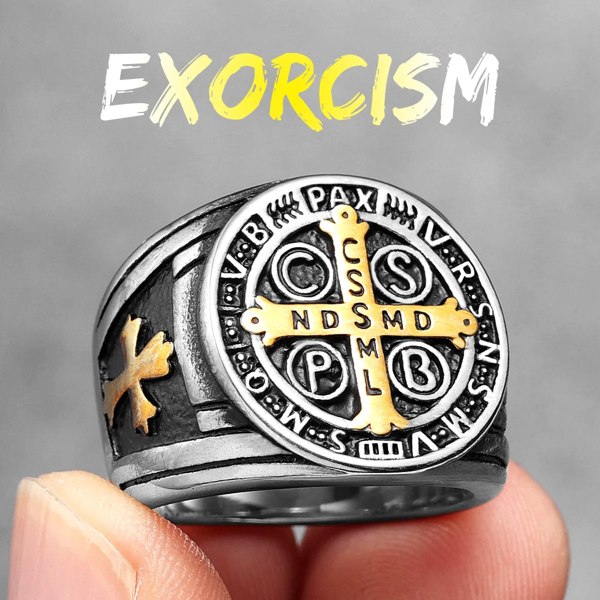 Catholic Saint Benedict Exorcism Amulet  Men Rings Stainless Steel Women Jewelry Vintage Punk Fashion Accessories Gift Wholesale