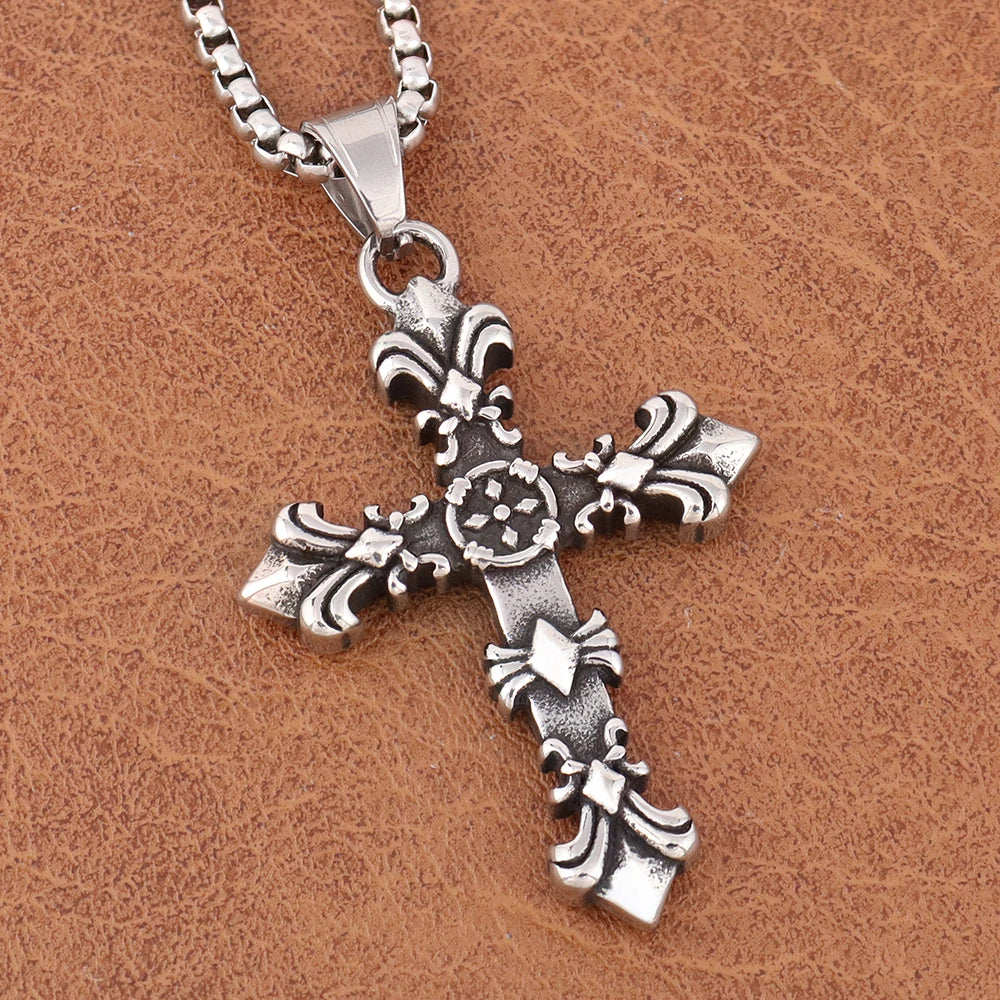 Vintage Charm Cross Pendant Chain for Men Gift Trendy Stainless Steel Women's Necklaces Popular Gothic Party Jewelry Accessories