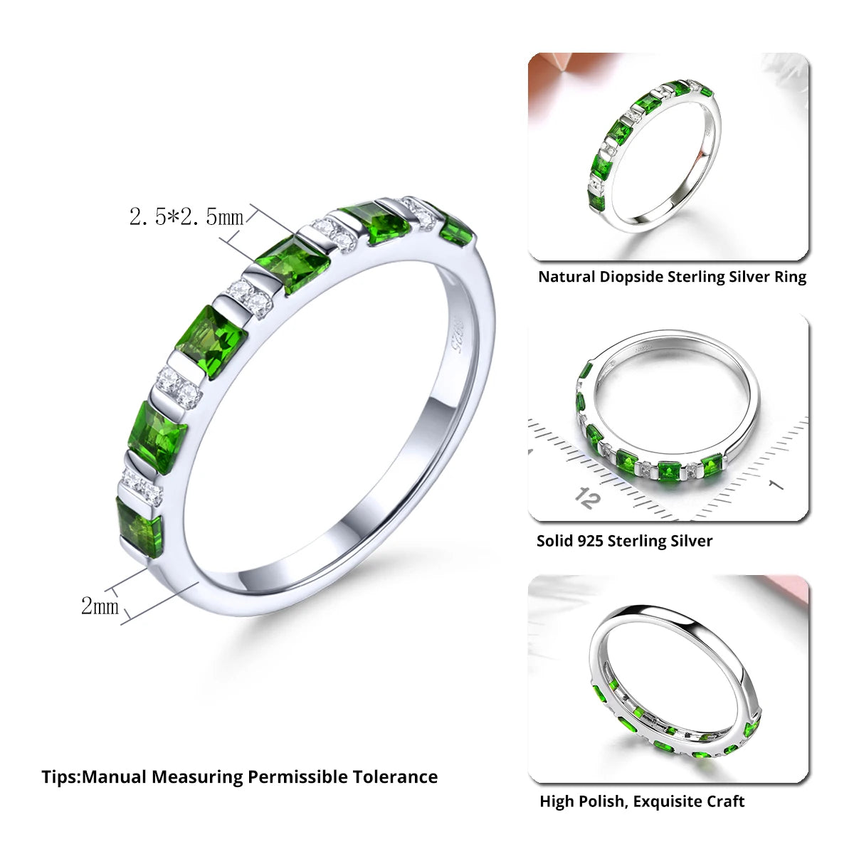 Natural Genuine Chrome Diopside Silver S925 Ring Women Classic Elegant Fine Jewelry Top Quality Meaningful Birthday Gifts
