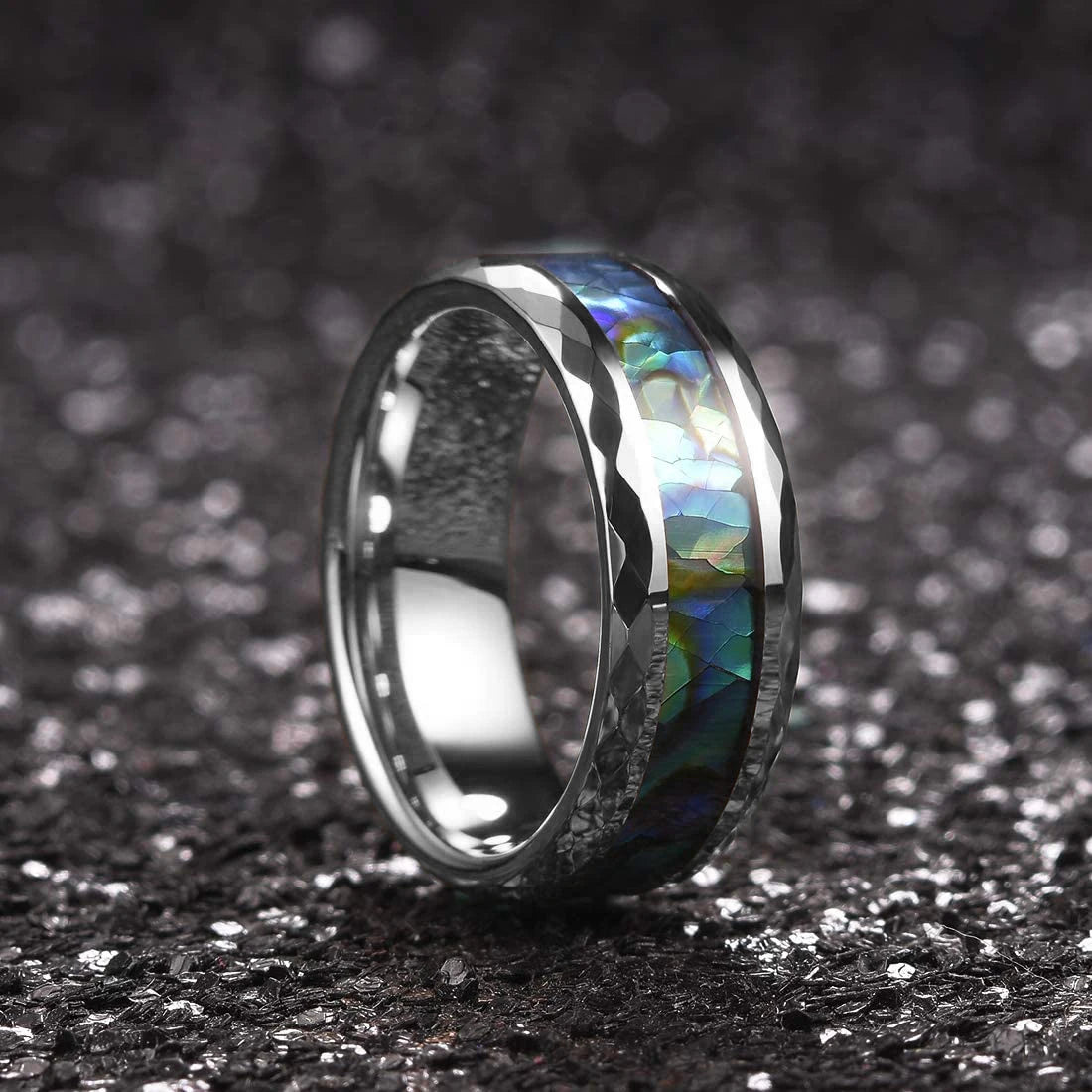 Fashion 8MM Rose Gold Color Stainless Steel Rings For Men Women Colorful Abalone Shell  Inlaid Men Rings Wedding Party Jewelry