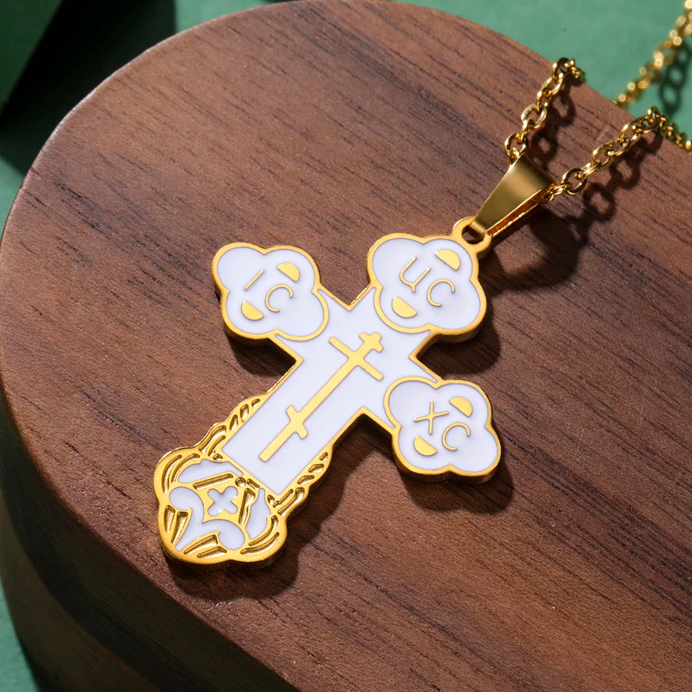 Dawapara Eastern Orthodox Serbian Cross Pendant Necklace Stainless Steel Jewelry Talisman Charm Necklaces
