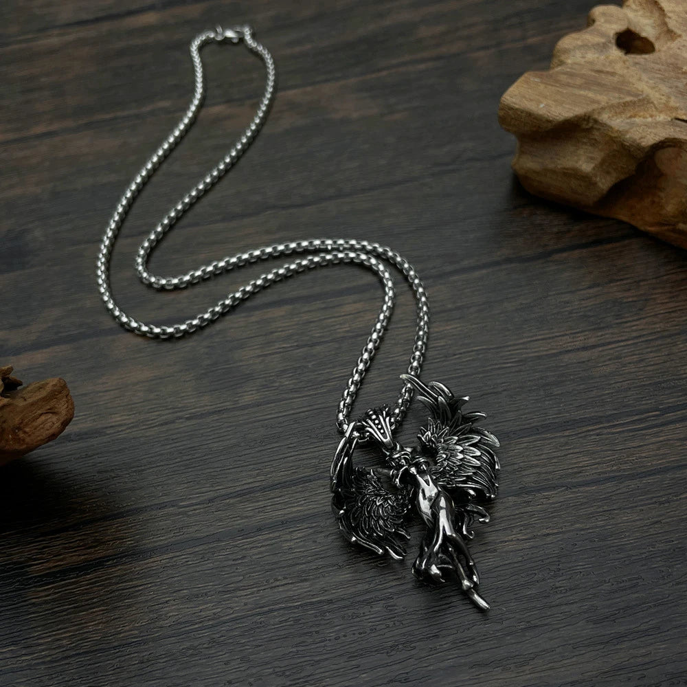 Fashion Stainless Steel Fallen Angel Necklace for Woman Punk Angel Wings Pendant Unique Simple Couple Gift Jewelry Accessories