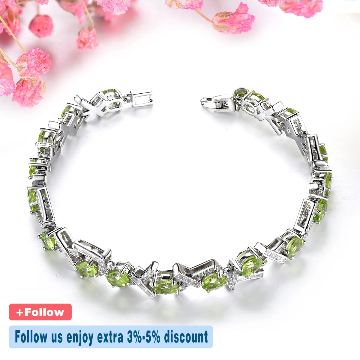 Natural Genuine Peridot Solid Sterling Silver Bracelet 5.6 Carats Luxury Gorgerours Birthstone New Year Gift Top Quality