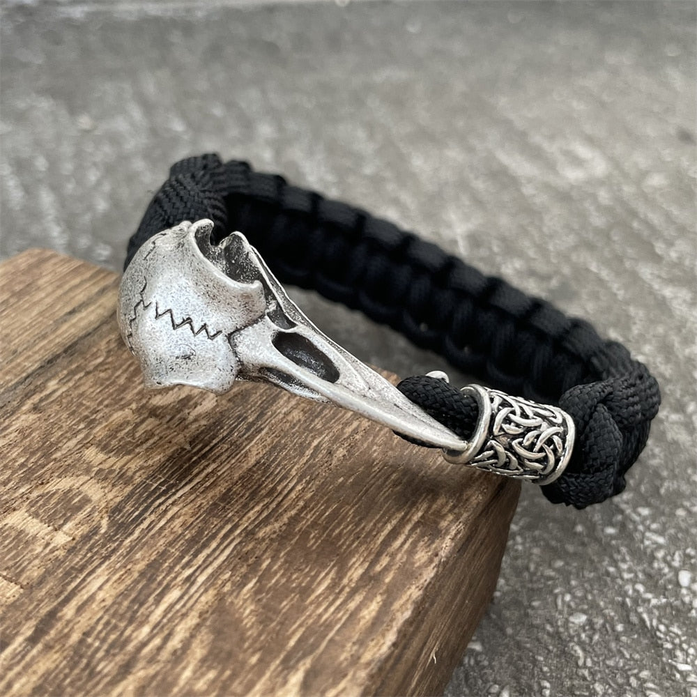 Nostalgia Norse Viking Raven Goth Skull Jewelry Trinity Dragon Beads Paracord Bangles Bracelets For Women Men Wiccan Jewelry Black Rope