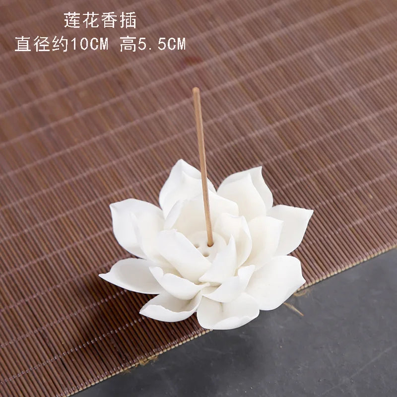 Ceramic White Lotus Incense Burner Home Decor Incense Stick Holder Buddhist Aromatherapy Incense Censer Use In Office Teahouse L 10X5CM