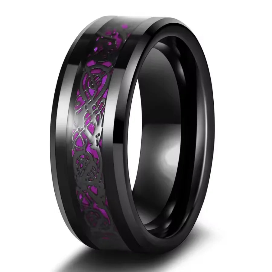 Fashion Couple Rings Romantic Women Heart Blue Rhinestones Zircon Ring Men Stainless Steel Celtic Dragon Ring Jewelry Wholesale