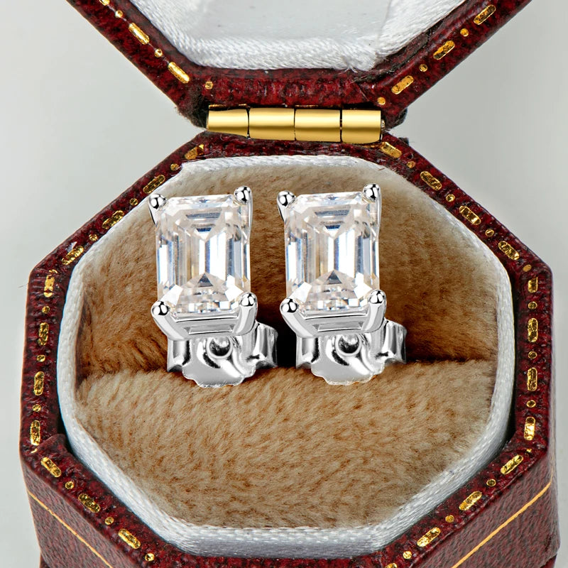 GEM'S BALLET Certified VVS1 Moissanite Solitaire Stud Earrings Push Back 4 prongs Oval Brilliant Cut Moissanite Silver Earrings Rectangle - W 925 Sterling Silver CHINA