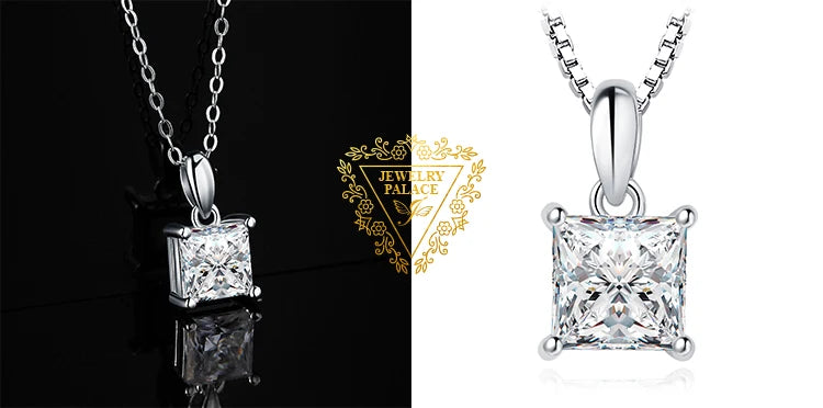JewelryPalace Real 925 Sterling Silver 5A Cubic Zirconia Oval Round Emerald Princess Cut Pendant Necklace for Women No Chain