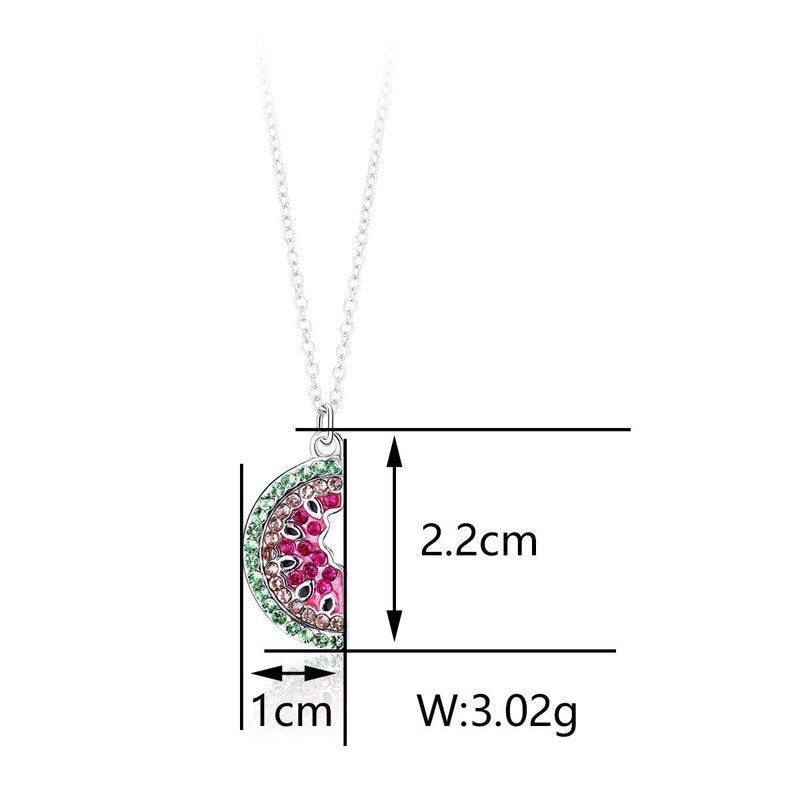 Luoluo&baby Fashion Cute Watermelon Fruit Zircon Necklace Charm Summer Choker Jewelry Gift For Girl Children Daughter