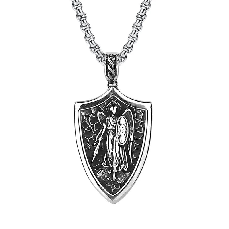 Stainless Steel St Michael Series Necklace Pendant for Men Women - Catholic Patron Saint Medal, Sacred Amulet Protection Gift