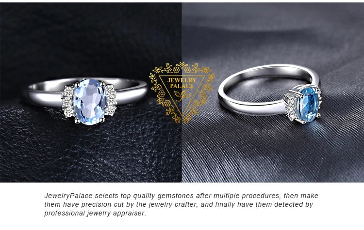 JewelryPalace Oval Natural Sky Blue Topaz 925 Sterling Silver Engagement Ring for Woman Gemstone Fine Jewelry Anniversary Gift