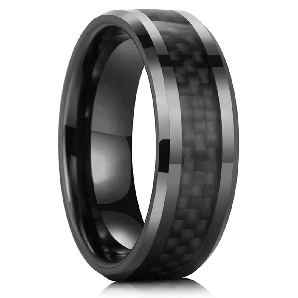 Classic 8mm Men Ring Titanium Stainless Steel Ring Inlay Black Blue Carbon Fiber Ring Wedding Jewelry Christmas Gift Accessories