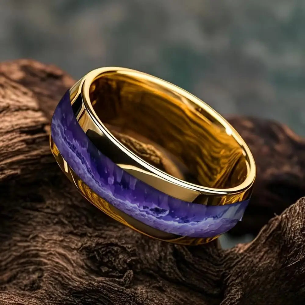 WitPurple Agate Stone Inlay Fashion Men's Stainless Steel Rings Jewelry Suitable for Daily Wear, Gift for Him Non-Fade