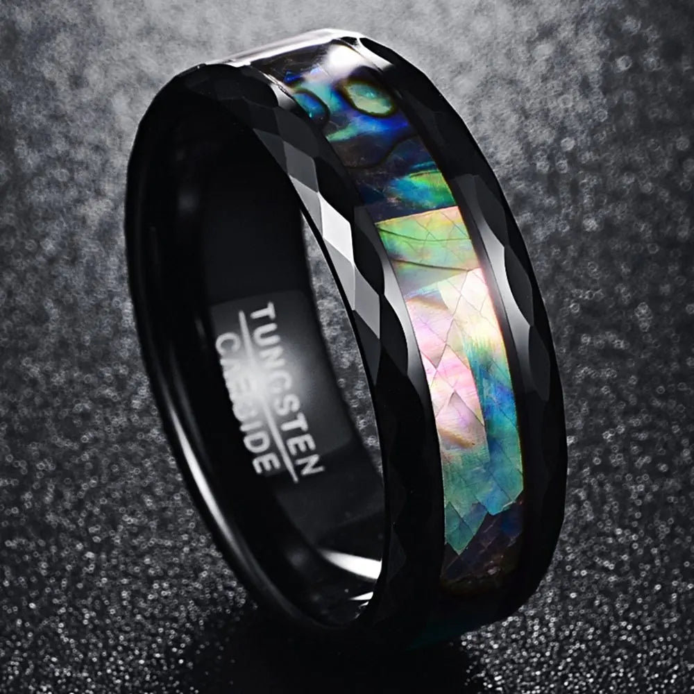 Fashion 8MM Rose Gold Color Stainless Steel Rings For Men Women Colorful Abalone Shell  Inlaid Men Rings Wedding Party Jewelry