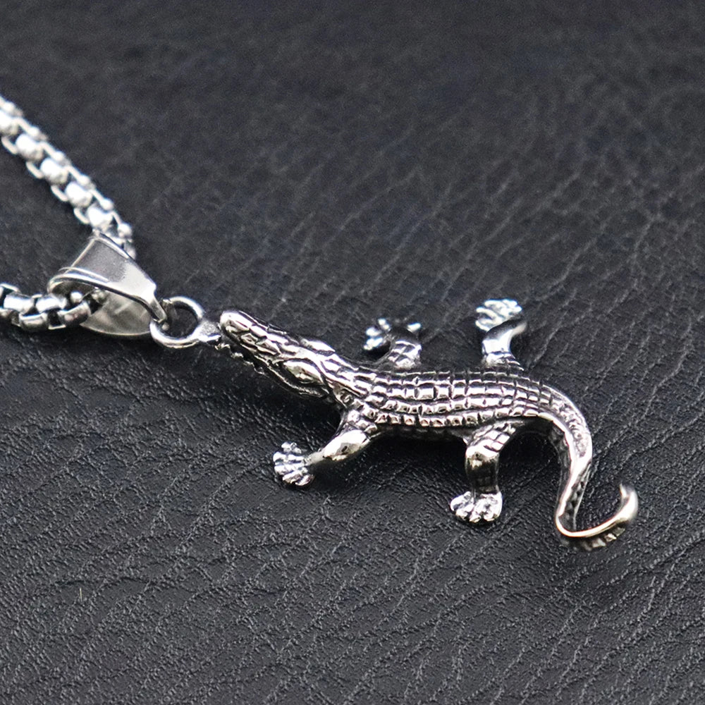 Hip Hop Vintage Crocodile Pendant Necklace Stainless Steel lizard Chain Necklaces for Men Punk Gecko Animal Jewelry Accessories