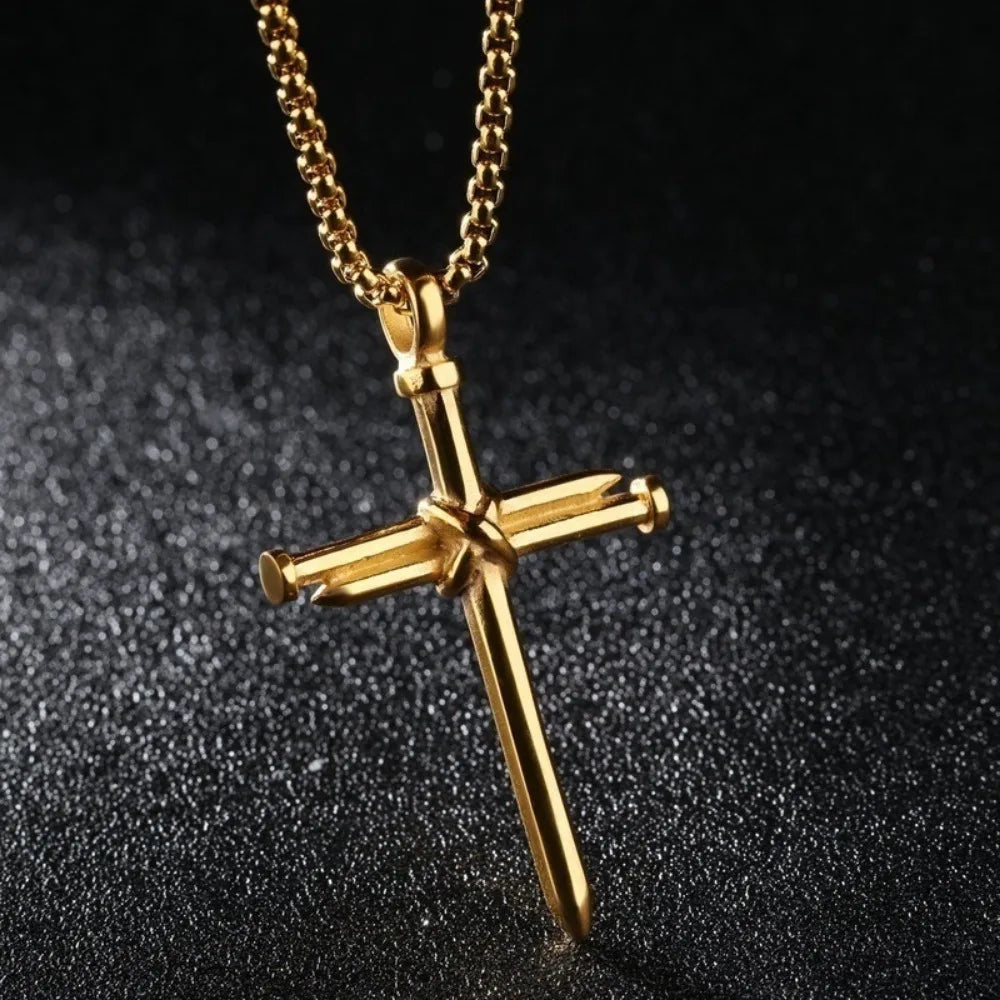 New Simple Niche Men's Jewelry Black Necklace Nail Cross Pendant Chain Necklace Christian Church Baptism Party Gift Men'sJewelry