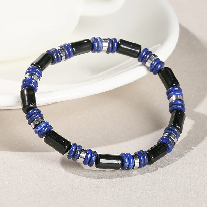 JD Natural Yellow Tiger Eye Stone Tube Shape Bracelets for Women Men Classic Stainless Steel Elastic Bangles Yoga Energy Gifts