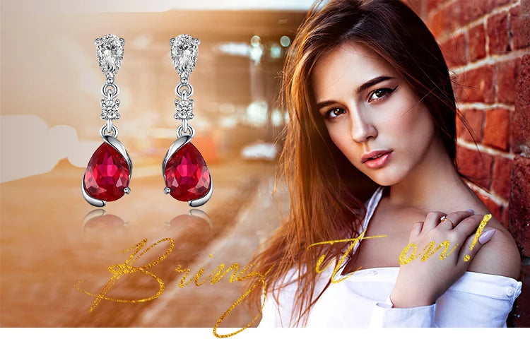JewelryPalace 1.9ct Pear Created Red Ruby 925 Sterling Silver Drop Earrings for Woman Fashion Gemstone Jewelry Anniversary Gift