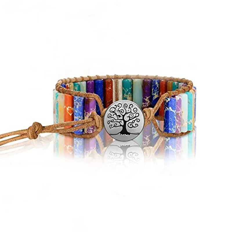 Multicolor Natural Gem Leather Tibetan Gypsy Adjustable Bracelet for Women Men Style3