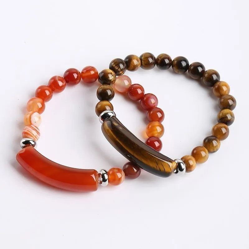 JD Natural Stone Tiger Eye Amethyst Rectangle Bar Charm Bracelet Women Men Healing Stone Powder Crystal Rough Chakra Jewelry