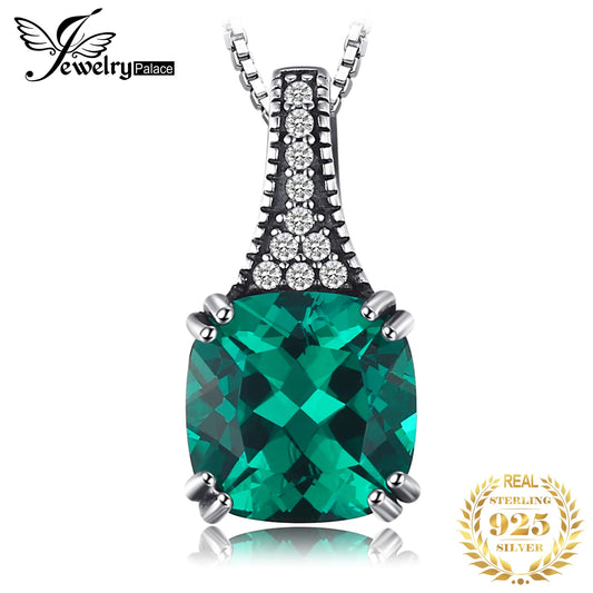 JewelryPalace 2.1ct Cushion Simulated Nano Emerald 925 Sterling Silver Pendant Necklace for Women Fashion Jewelry Without Chain Default Title