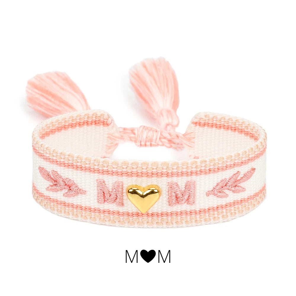 I LOVE YOU MOM, Tassel Handcrafted Beaded Bracelet, 18k Gold Heart, Perfect for Mother's Day, Birthday, or Gratitude Gifts