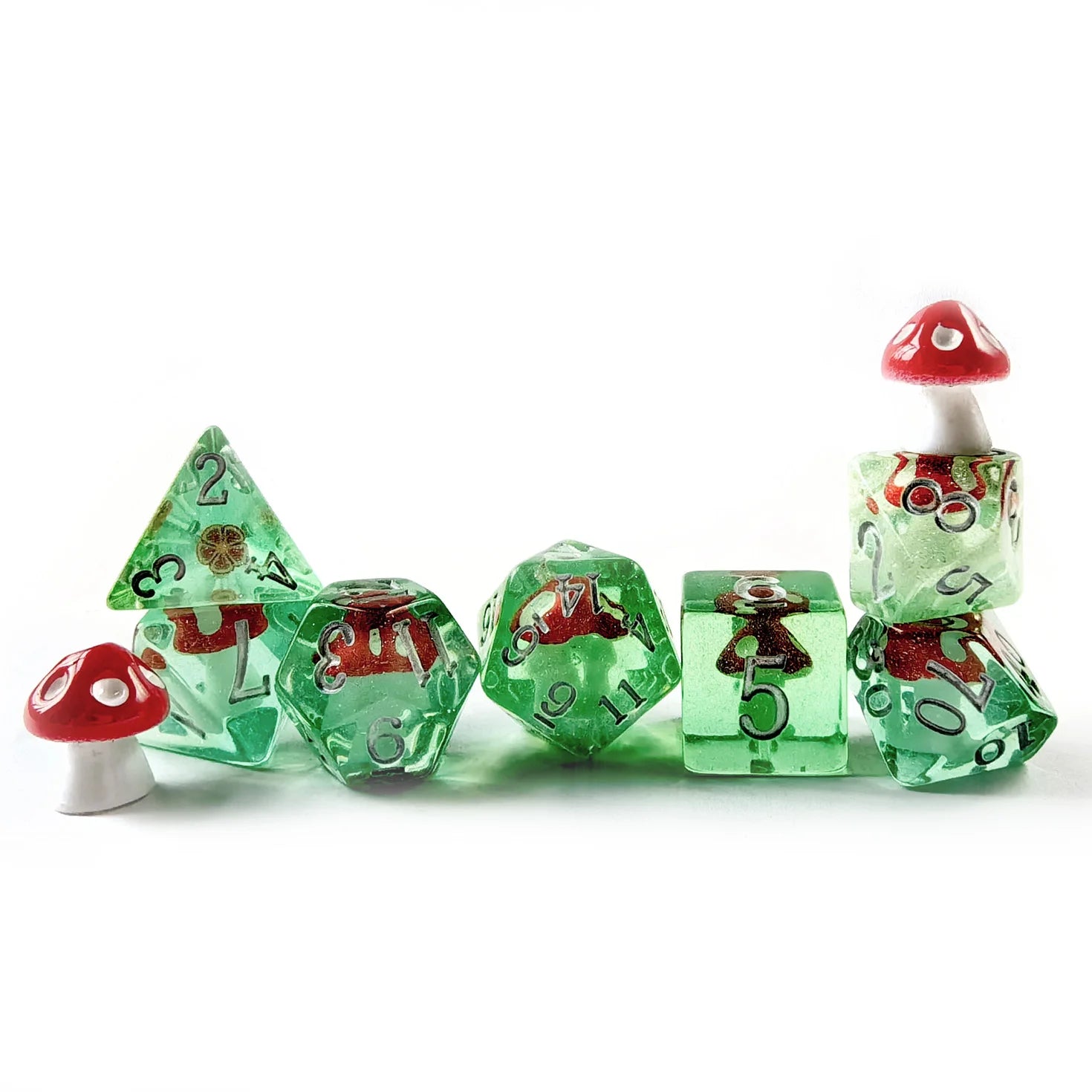 Mushroom 7PCS DND Polyhedral Dice Set, Cartoon Mushroom Dice for Role Playing Dice Games and RPG MTG Table Games Green Set