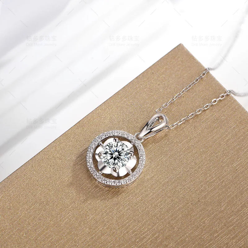 S925 Silver Inlaid Moissanite 1 Carat Women's Necklace Classic Simple Temperament Pendant Jewelry In Stock