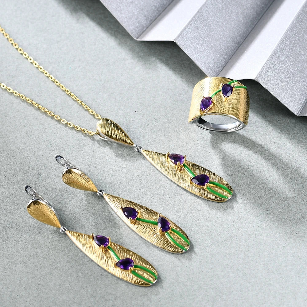 GEM'S BEAUTY Tulips Flower 925 Sterling Silver Vintage Pendant Chain Necklace For Women Enamel Original Design Fine Jewelry