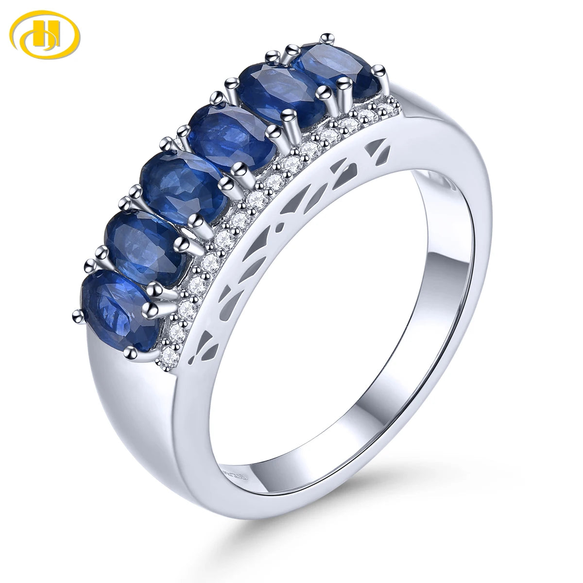 Natural Blue Sapphire Sterling Silver Rings Precious Genuine Sapphire 1.8 Carats Women Classic Wedding Engagement Fine Jewelrys Natural Sapphire